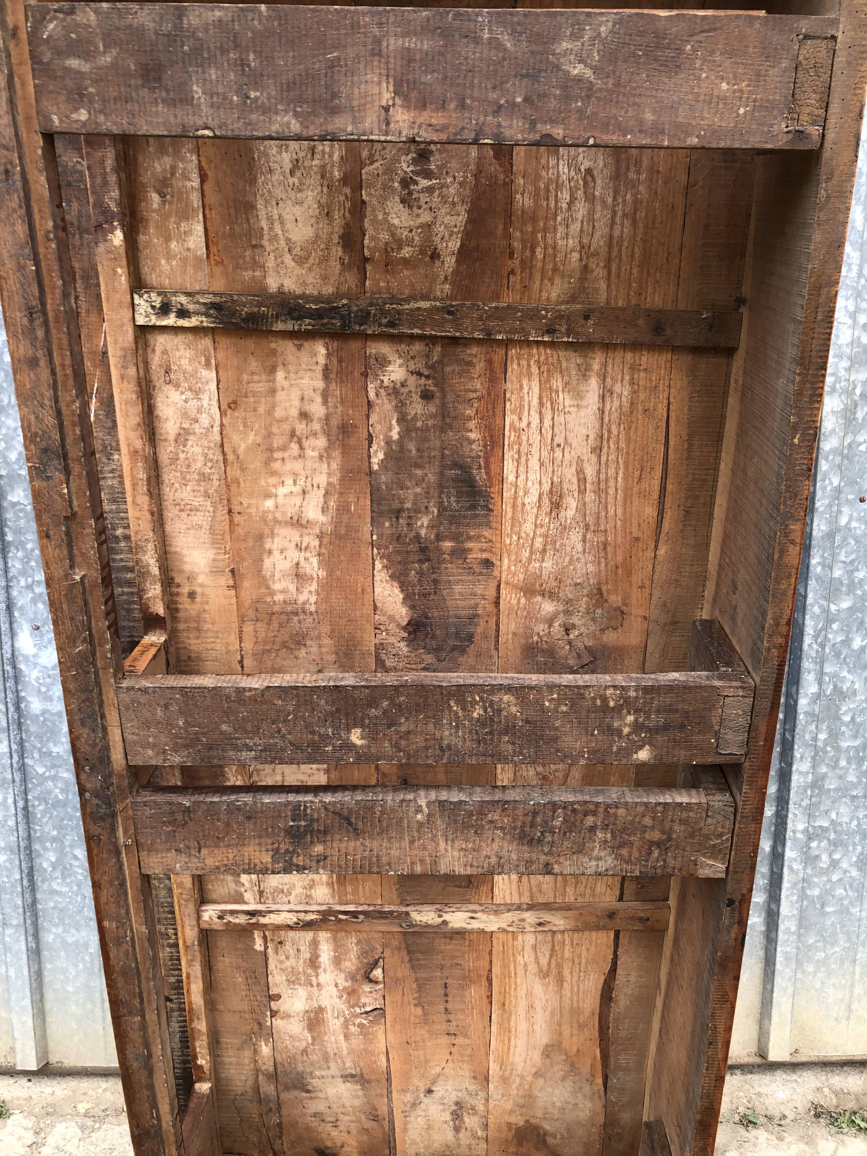 Old farmhouse table in solid cherry wood with 2 front drawers.