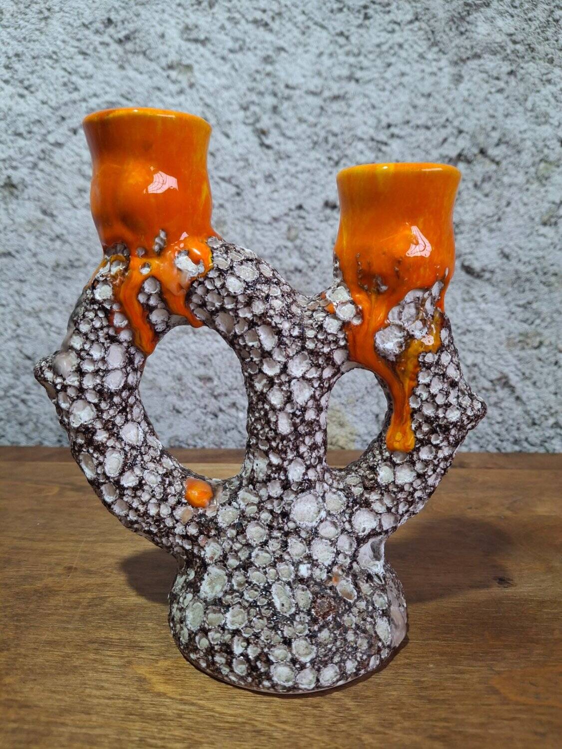 Double candlestick Fat Lava Vallauris volcanic ceramic 1960s