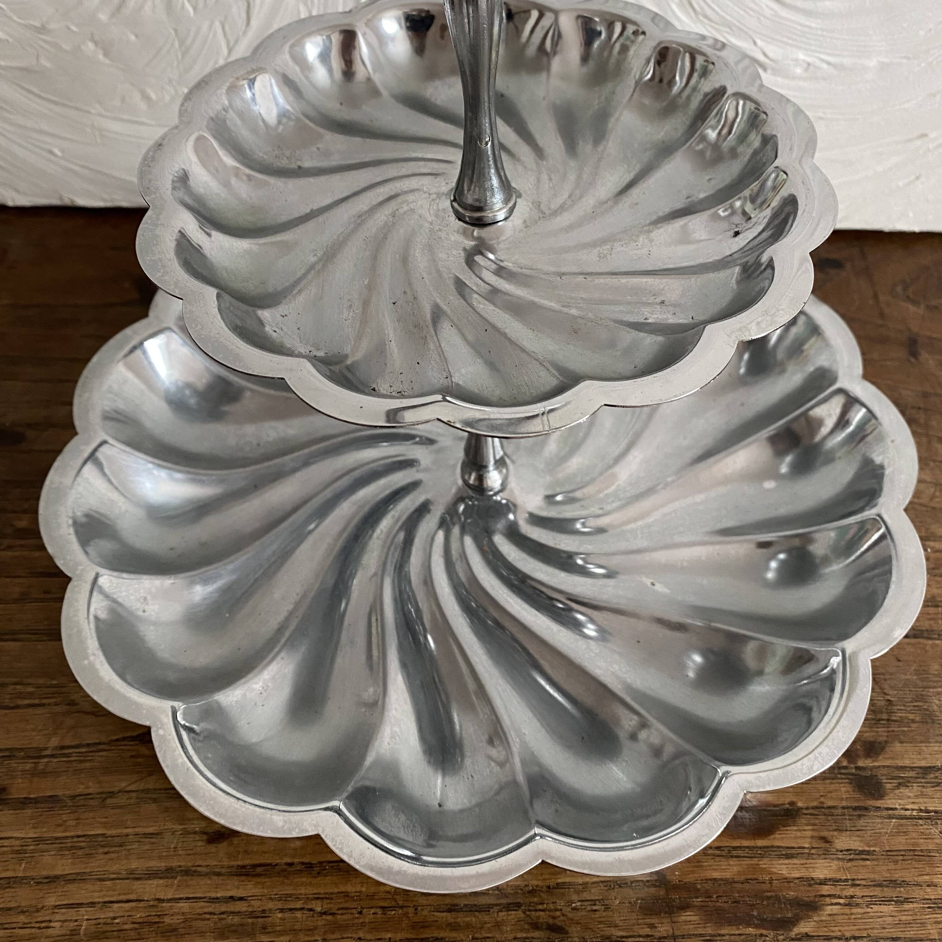 Tiered stainless steel serving platter