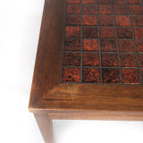 Table basse en teck avec carreaux rouges de design danois, années 1960