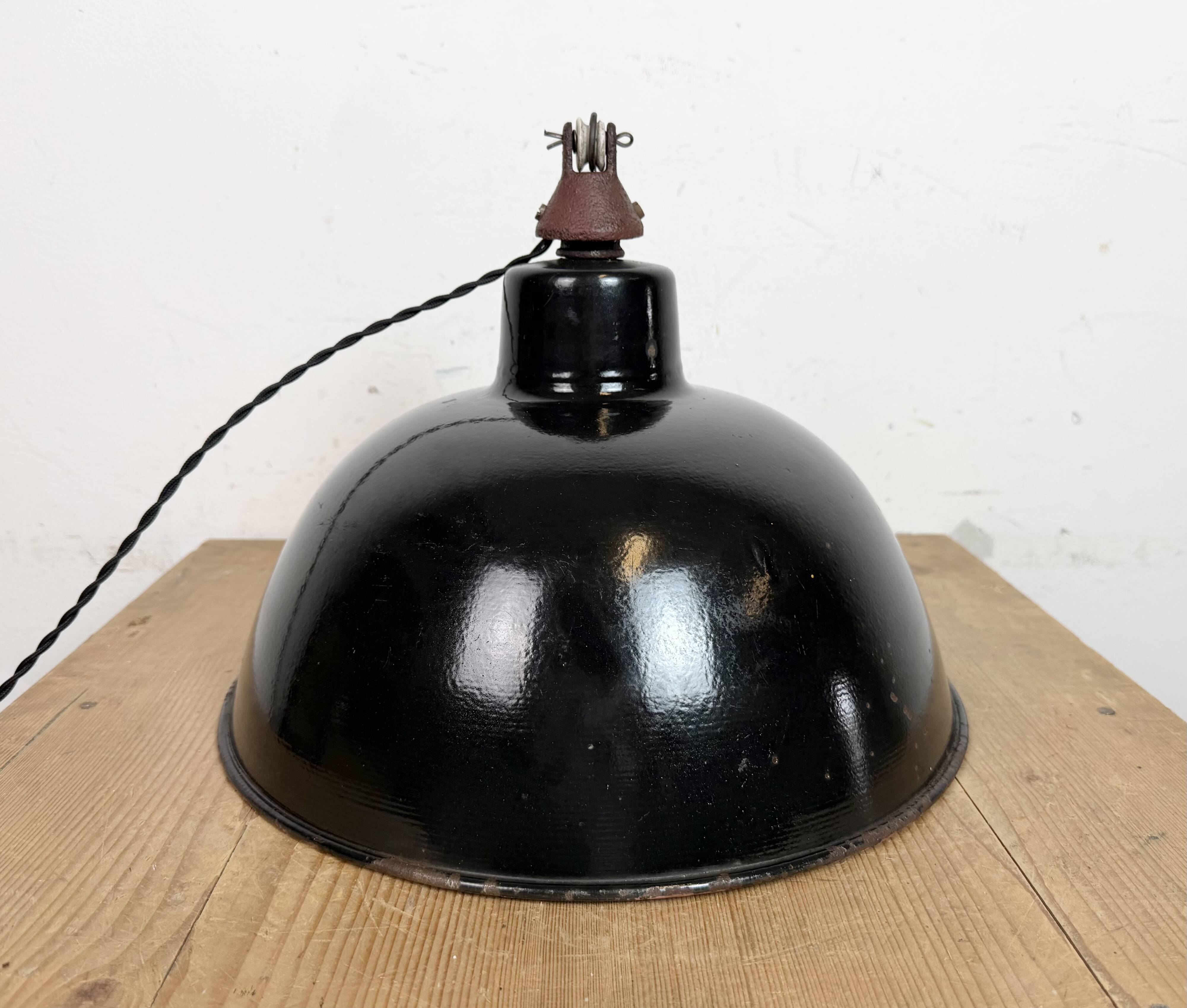 East German Black Enamel Factory Light by LBD Veb Leuchtenbau Dresden, 1950