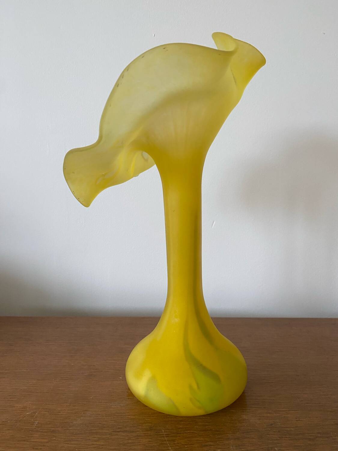 Old Volubilis Vase Crystal LA ROCHERE Blown Glass Yellow Vintage #