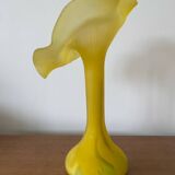 Ancien Vase Volubilis Cristallerie LA ROCHERE Verre Soufflé Jaune Vintage #