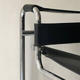 Wassily tubular armchair in chrome & black leather, designed by Marcel Breuer in 1970.