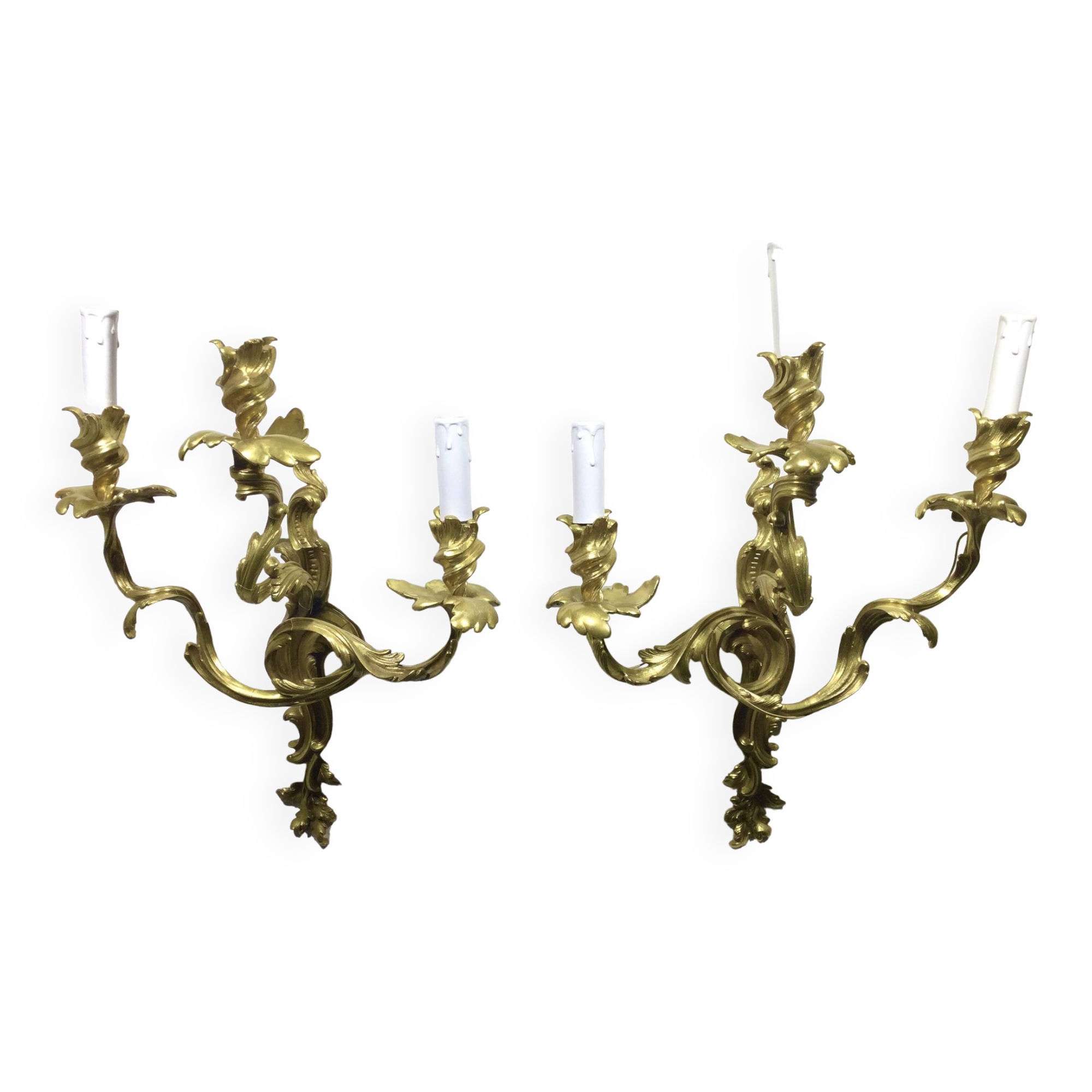 Pair of sconces Bronze 3 lights Louis XV