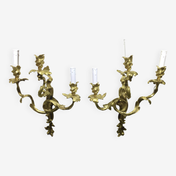 Paire d’appliques Bronze 3 lumières Louis XV