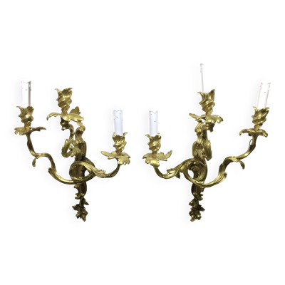 Paire d’appliques Bronze 3 lumières Louis XV