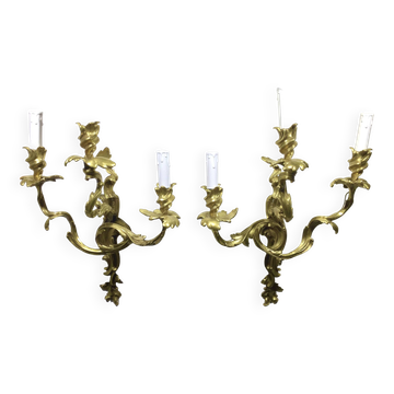 Paire d’appliques Bronze 3 lumières Louis XV