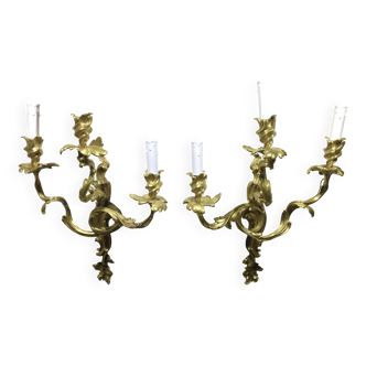 Paire d’appliques Bronze 3 lumières Louis XV