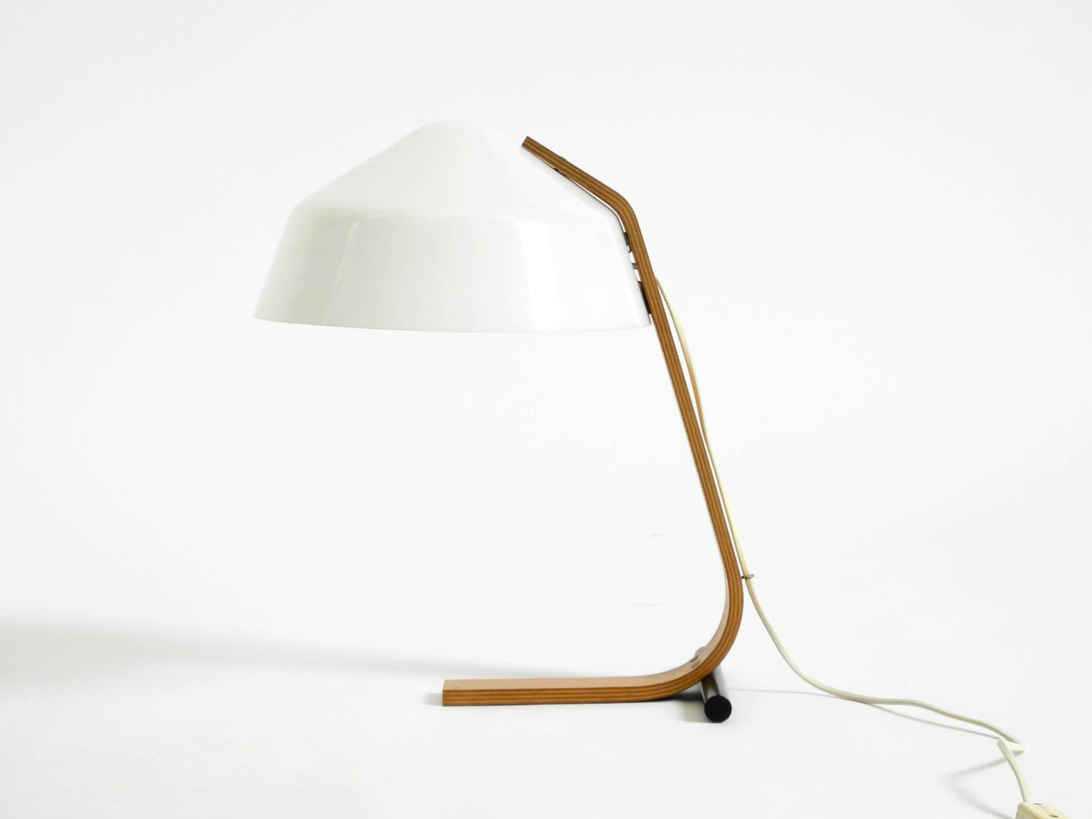 Original Space Age 1960s plywood table lamp with plastic shade by Temde