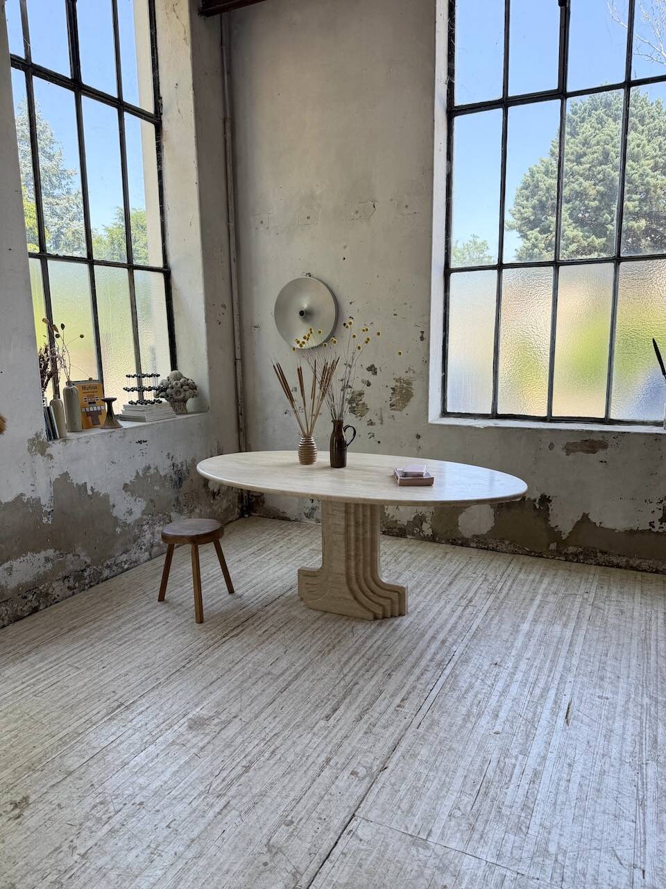 Travertine dining table 1970 Italy Tobia Scarpa