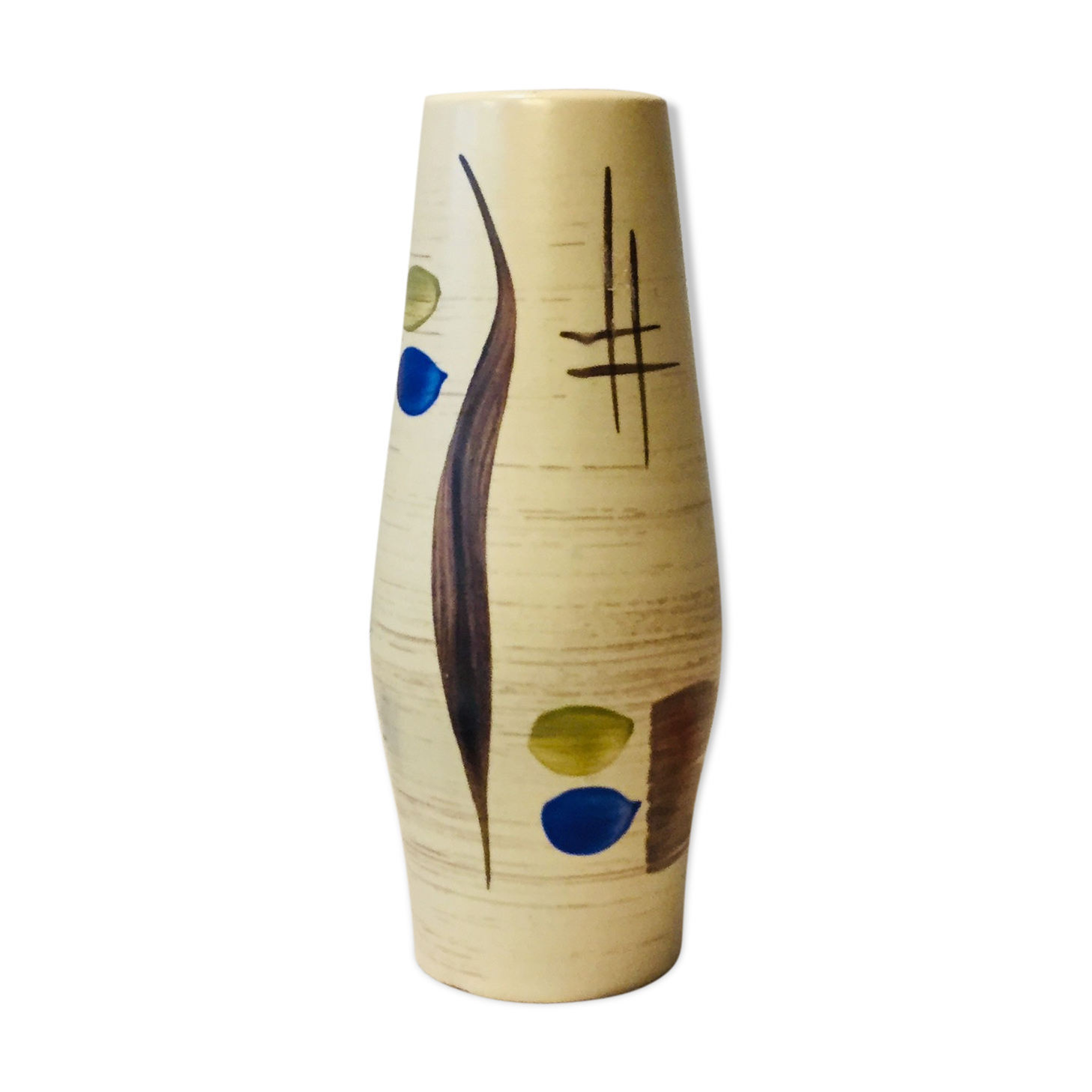 West German vase, typical 60s, handcrafted painted ceramics