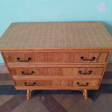 Vintage rattan and bamboo chest of drawers 50s