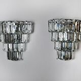 Pair of kinkeldey wall lamps, 4 levels, cut crystals germany, 1970