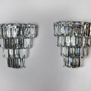 Pair of kinkeldey wall lamps, 4 levels, cut crystals germany, 1970
