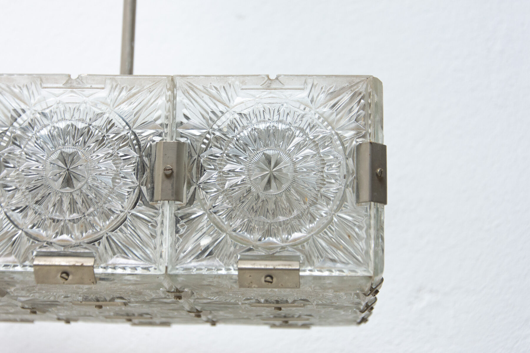 Vintage Glass and Chromed Steel Pendant Lamp by Kamenický Šenov, 1970s