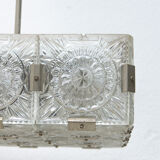 Vintage Glass and Chromed Steel Pendant Lamp by Kamenický Šenov, 1970s