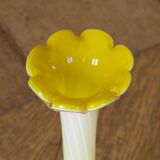 Blown glass vase from Murano in the shape of a yellow flower.