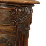 Table de chevet ancienne bombée en marbre Louis XV fin XIXe siècle