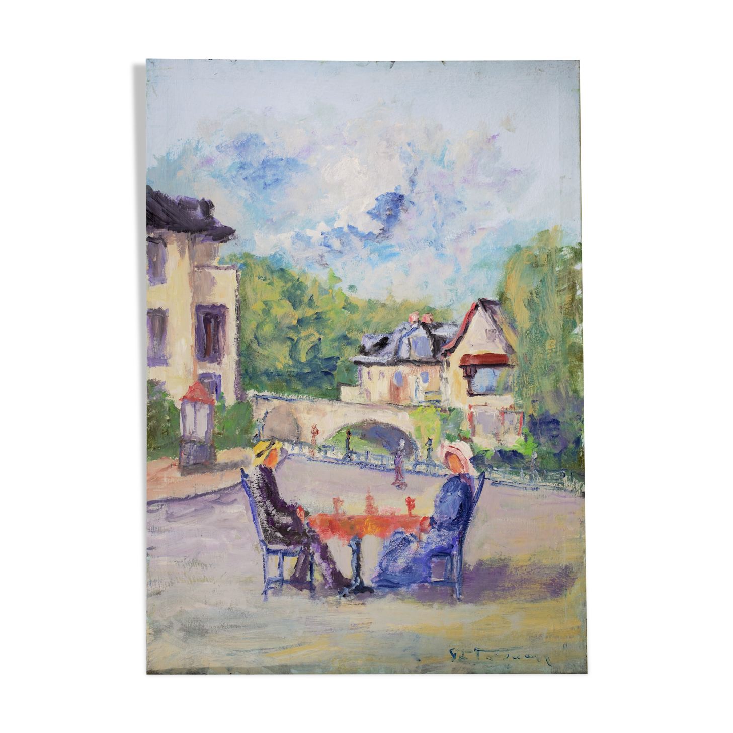 Oil on canvas "Lunch at 2 in the Isle-Adam under the sun" Faraoni Luciano