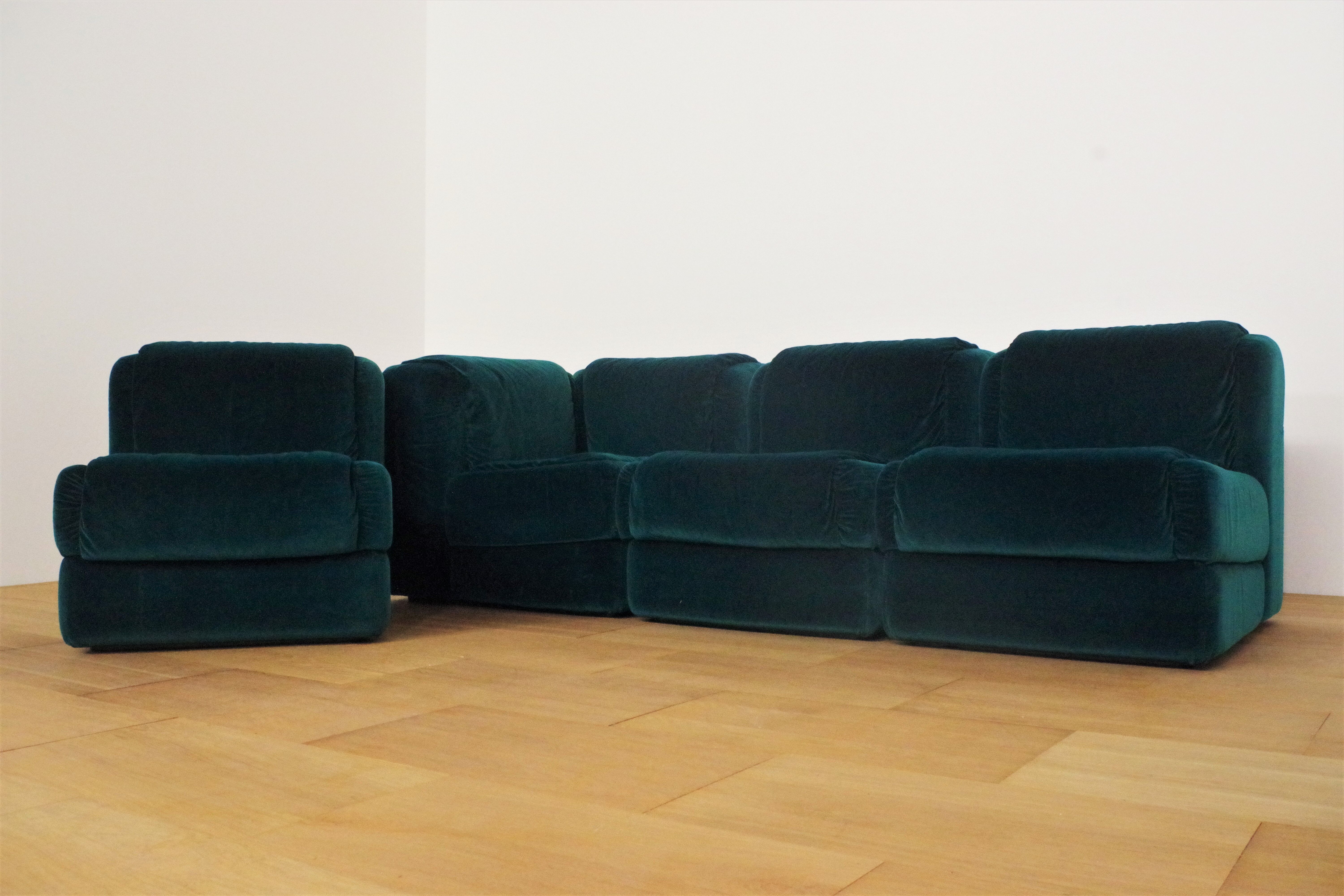 Fauteuils en Chenille de Seven Salotti, 1970s, Set de 5