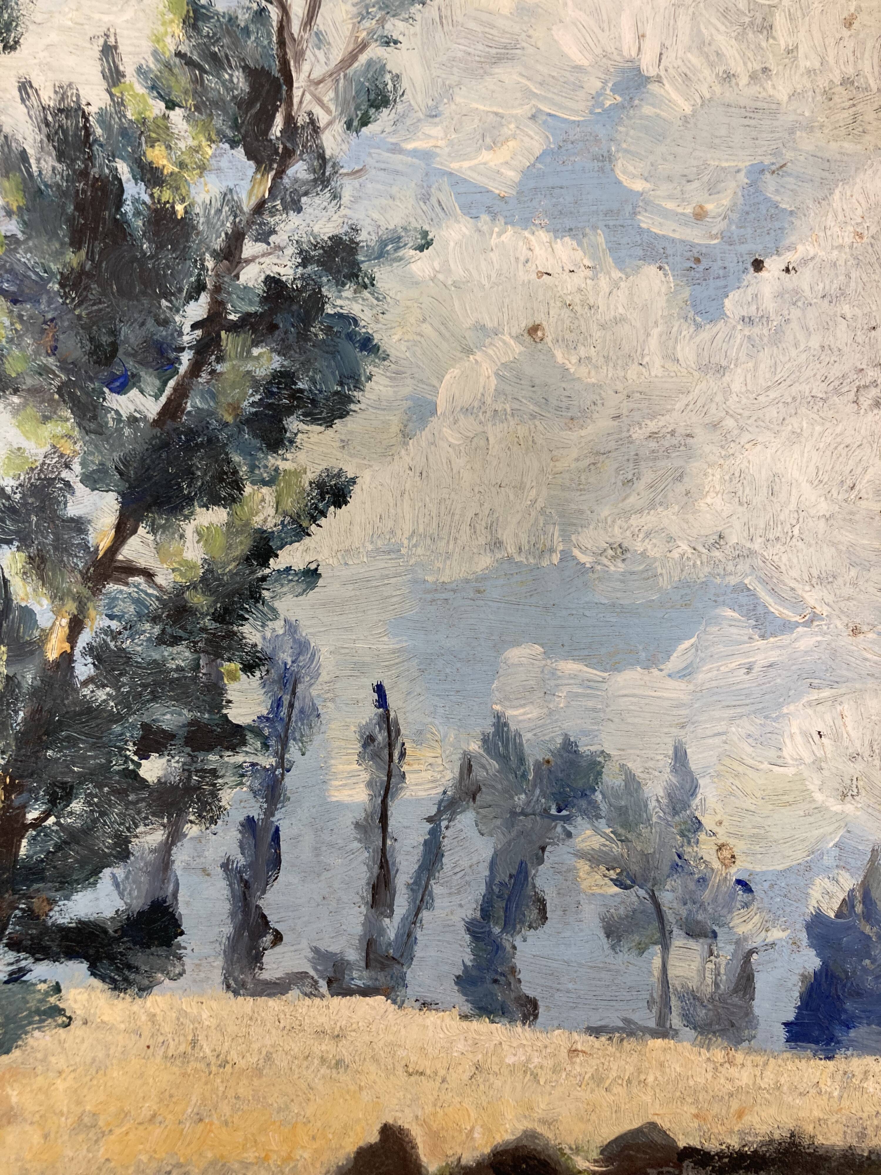 Landscape with poppies, oil on panel, Henry d'Avesnes (1907-1999)