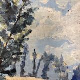 Landscape with poppies, oil on panel, Henry d'Avesnes (1907-1999)