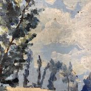 Landscape with poppies, oil on panel, Henry d'Avesnes (1907-1999)