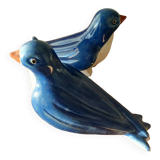 2 oiseaux bleu en Faïence émaillée