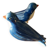 2 blue birds in enamelled earthenware