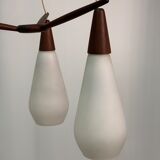 Swedish midcentury opal and teak ceiling lamp