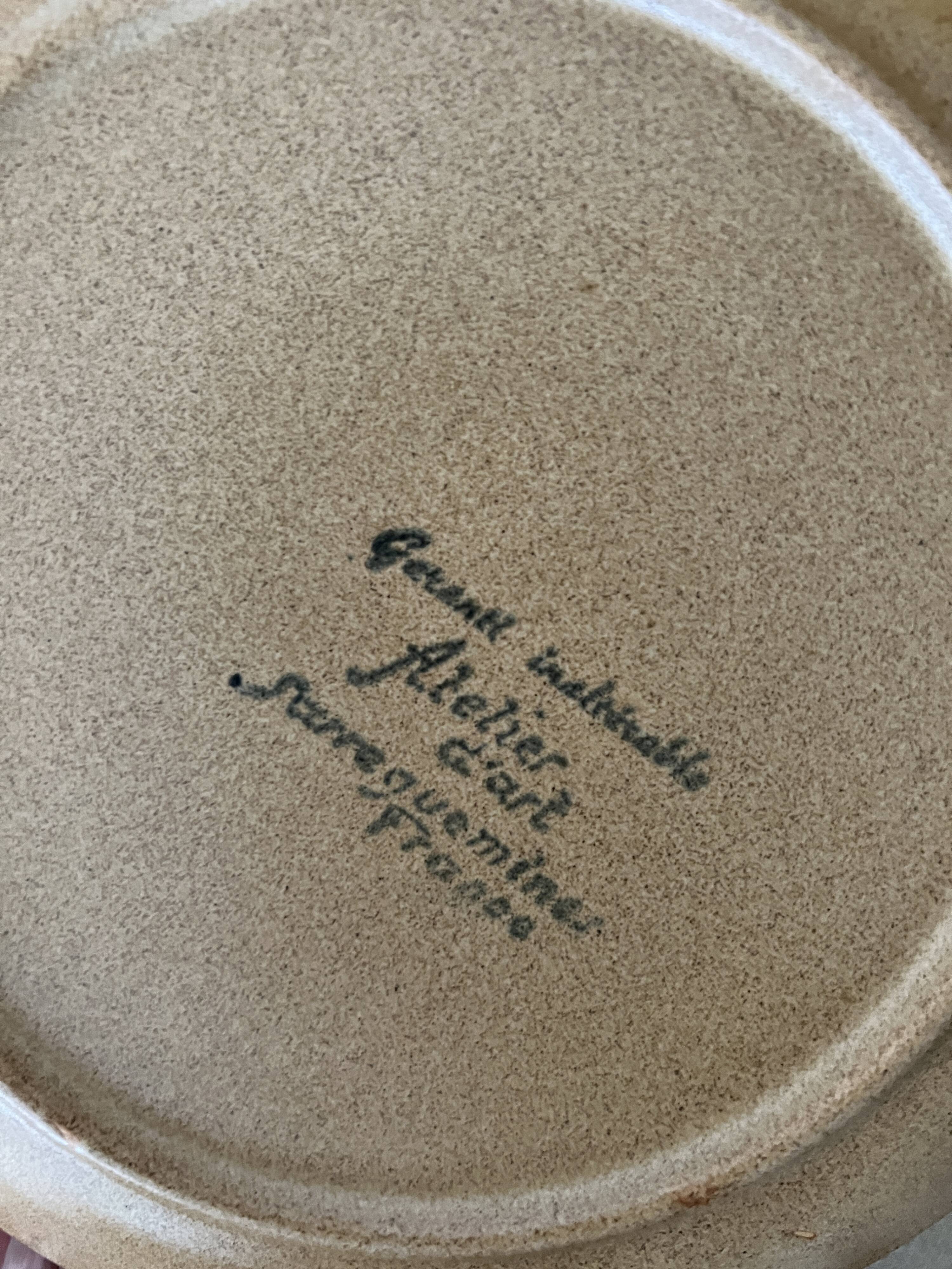 4 ceramic dessert plates, sarreguemines art workshop, france 1970