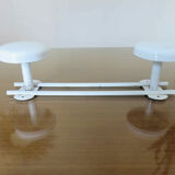 Wall coat rack in white lacquered metal 2 hooks 70s