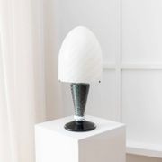 Murano Glass Mushroom Table Lamp with silver accents, black-and-white swirl, Space Age 1970s