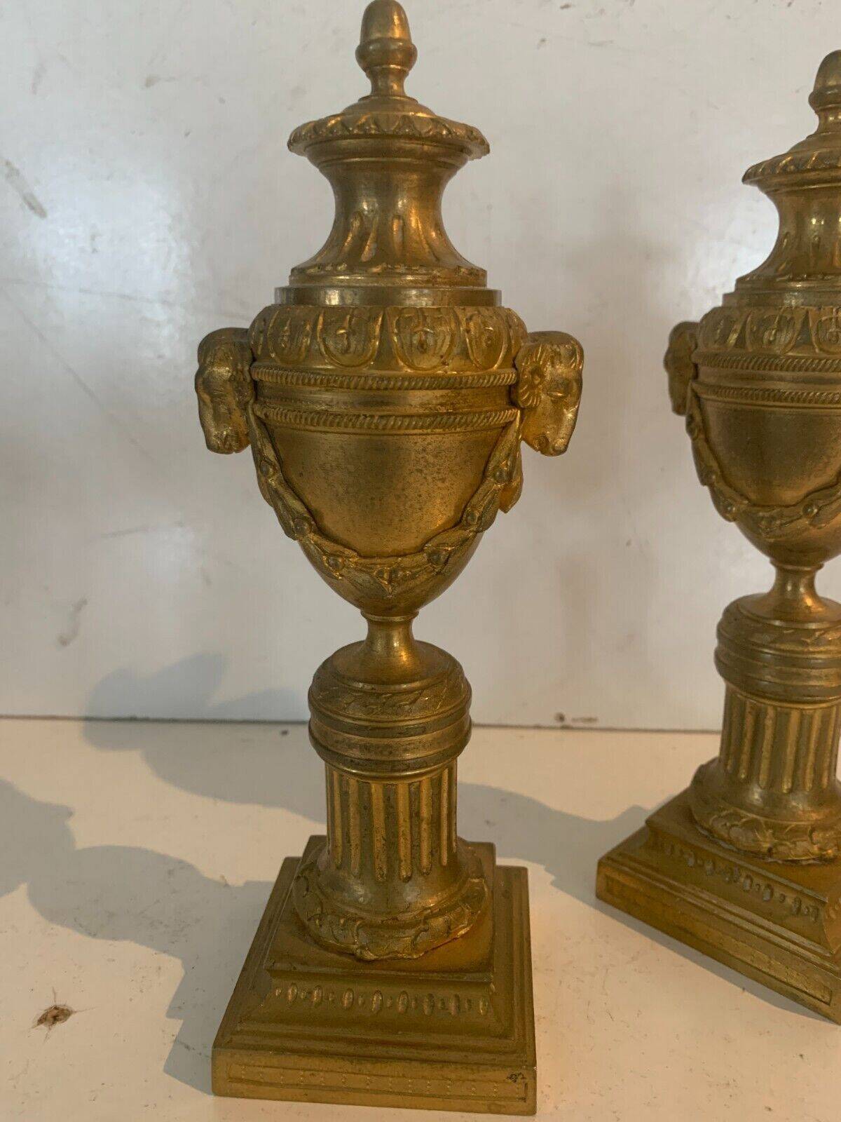 Pair of Louis XVI style candlesticks or covered vases in gilded bronze 20th century