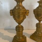 Pair of Louis XVI style candlesticks or covered vases in gilded bronze 20th century