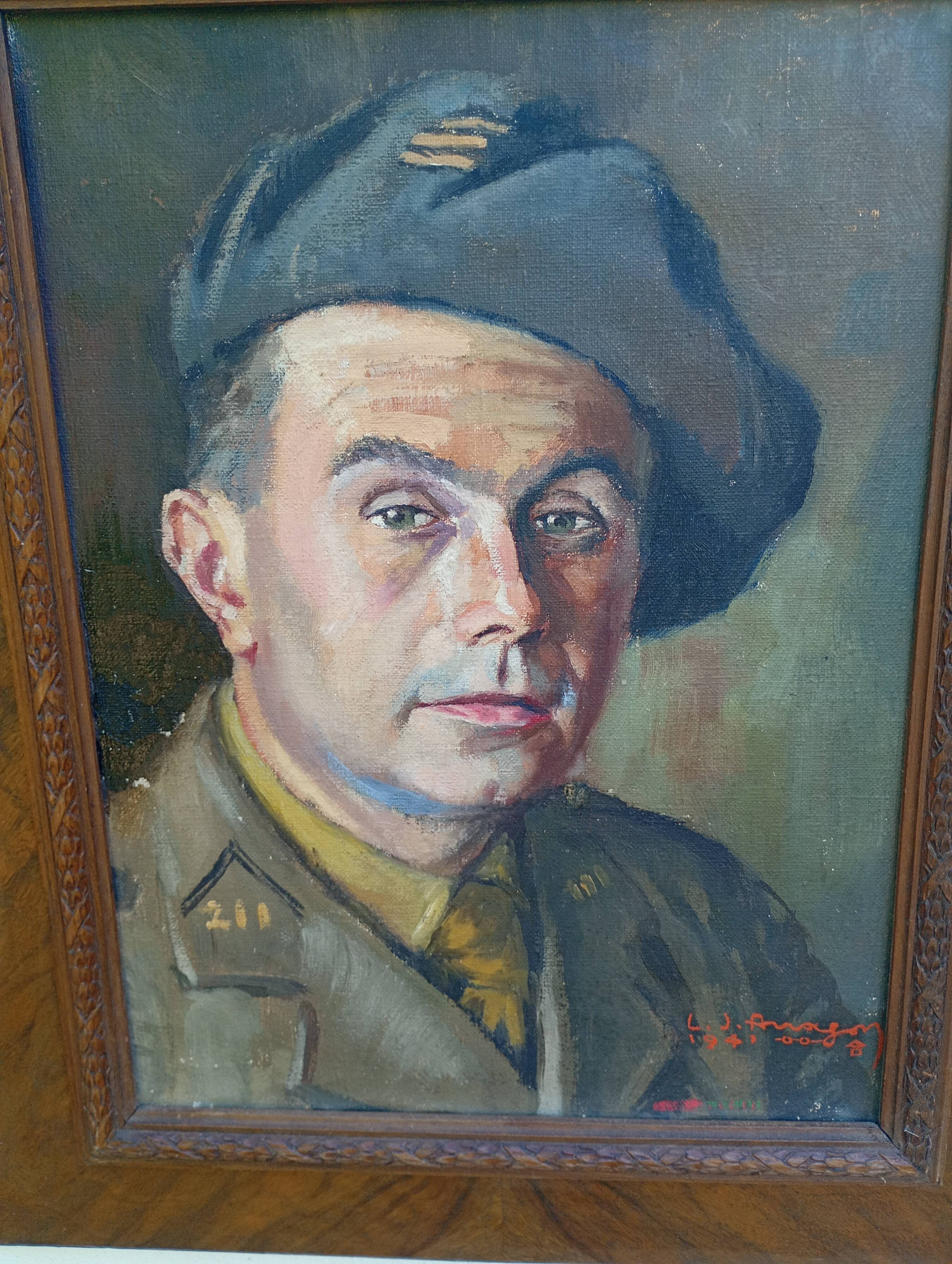 oil on canvas military portrait from the 1940s signed