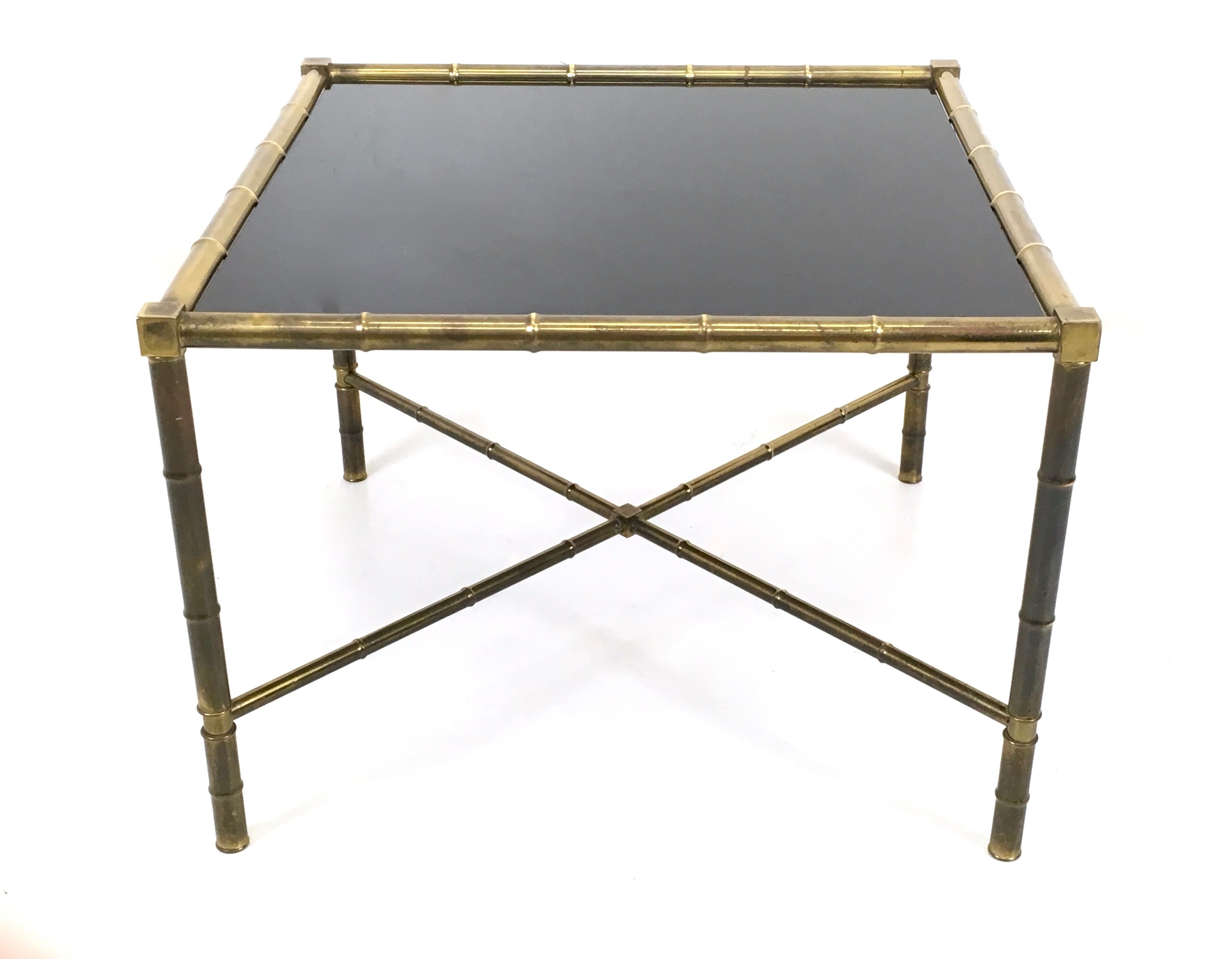 Brass and black opaline glass coffee table, France  1950s