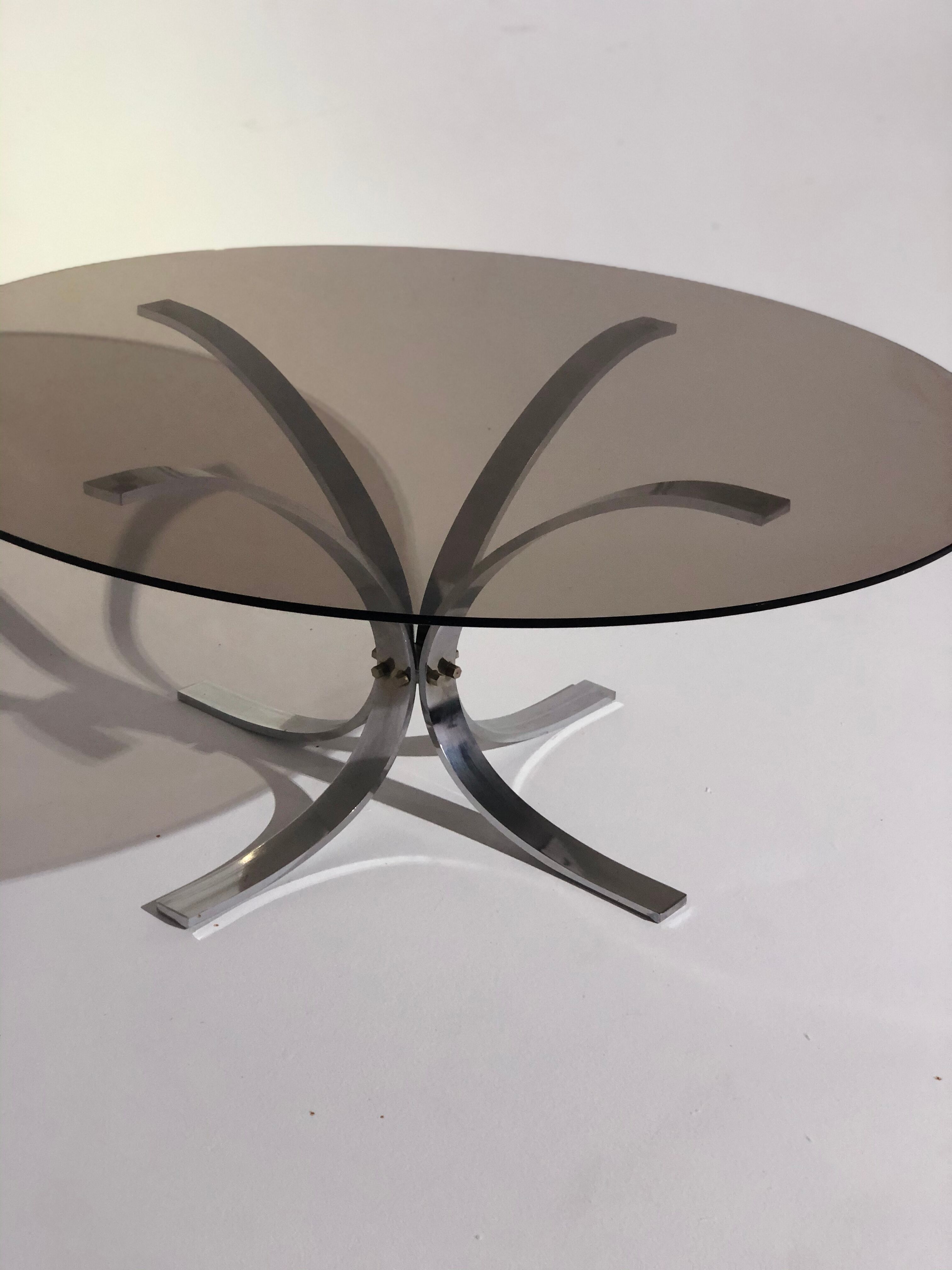 Vintage coffee table, aluminum center stand and circular glass top