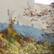 Painting Watercolor Paul Monnier (1907-1982) Landscape View of Talant