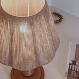 Turned wood lamp and jute lampshade