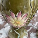 Barbotine vases, pair, Art Nouveau, DE BRUYN earthenware, signed, numbered