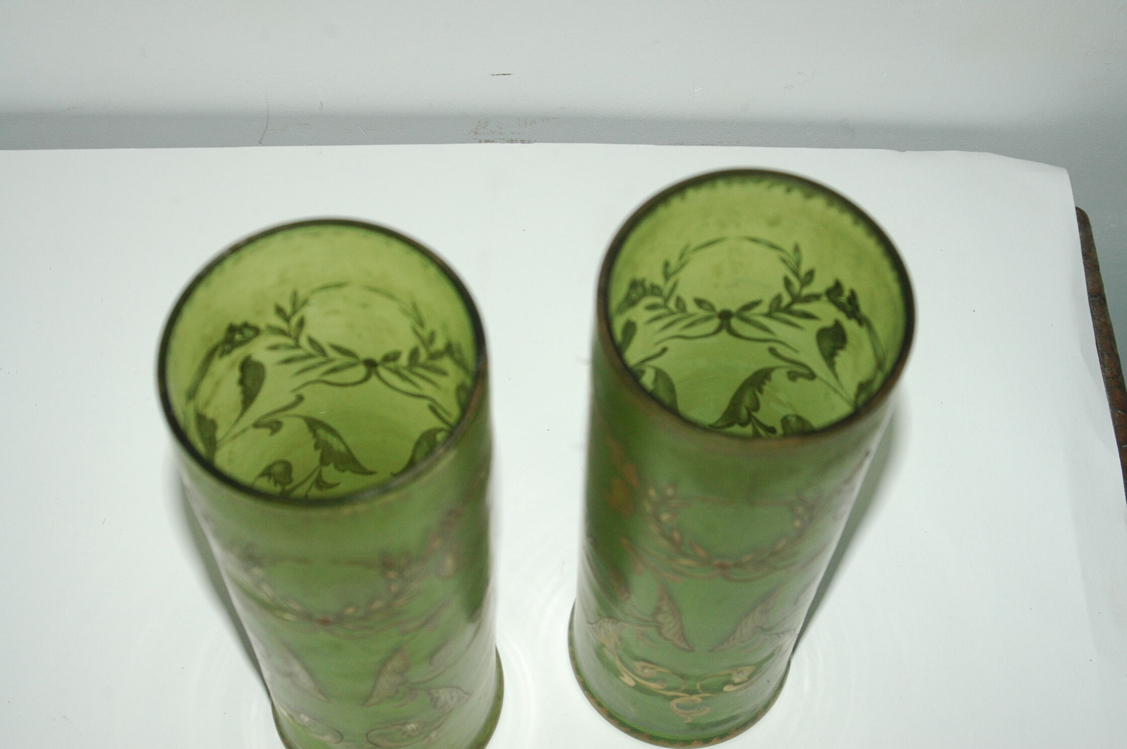 Pair of glass vases engraved gold decoration
