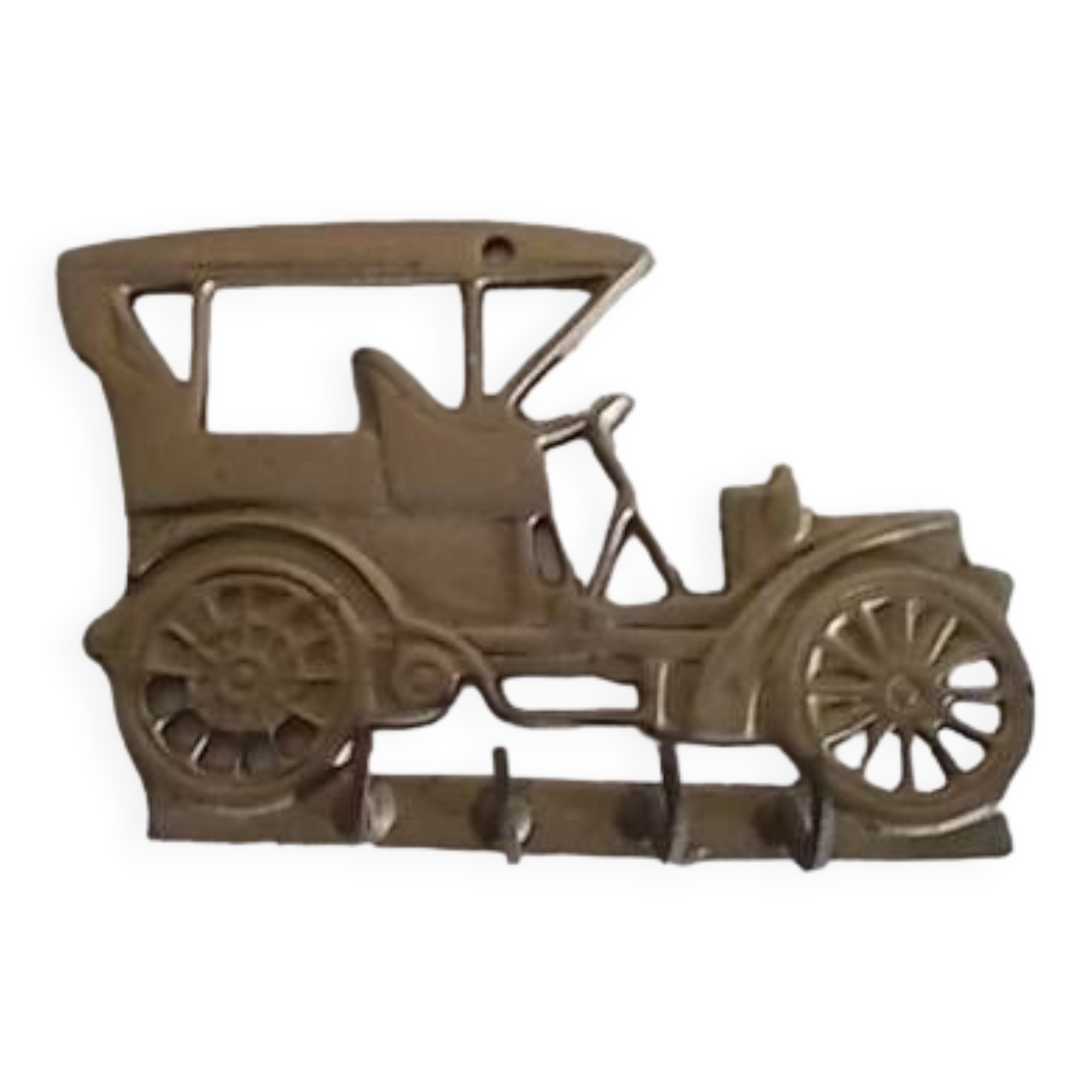 Tea towel holder or brass wall key holder in jalopy shape