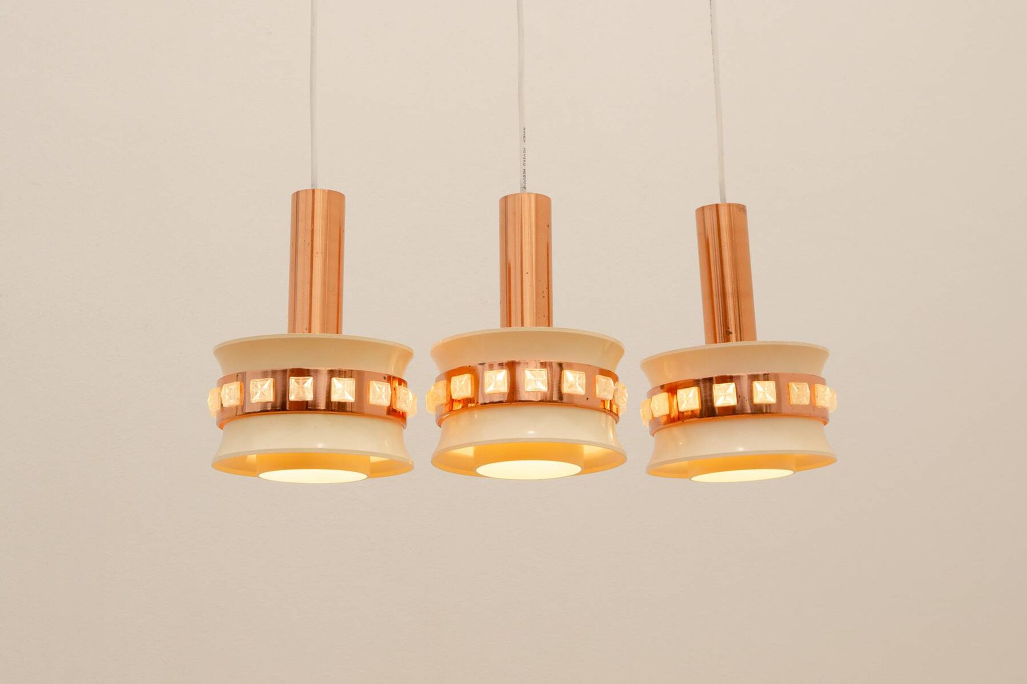 Vintage hanging lamp with three cut glass lampshades, Kamenický Šenov, 1970´s