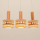 Vintage hanging lamp with three cut glass lampshades, Kamenický Šenov, 1970´s