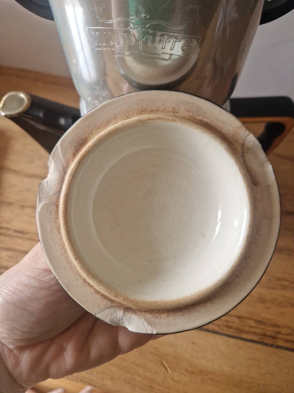 Cafetière vintage porcelaine à feu filtre alu Faience années 60 théière