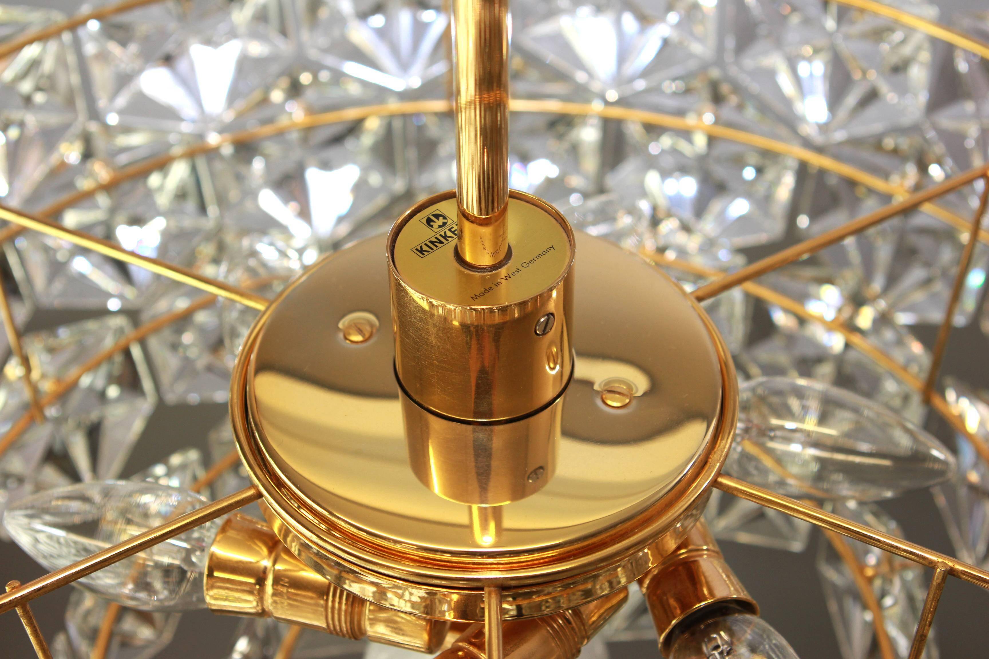Kinkeldey chandelier in gilded brass and crystal glass, Germany, 1970s