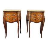 Pair of louis xv style bedside tables in marquetry and marble – 19th century