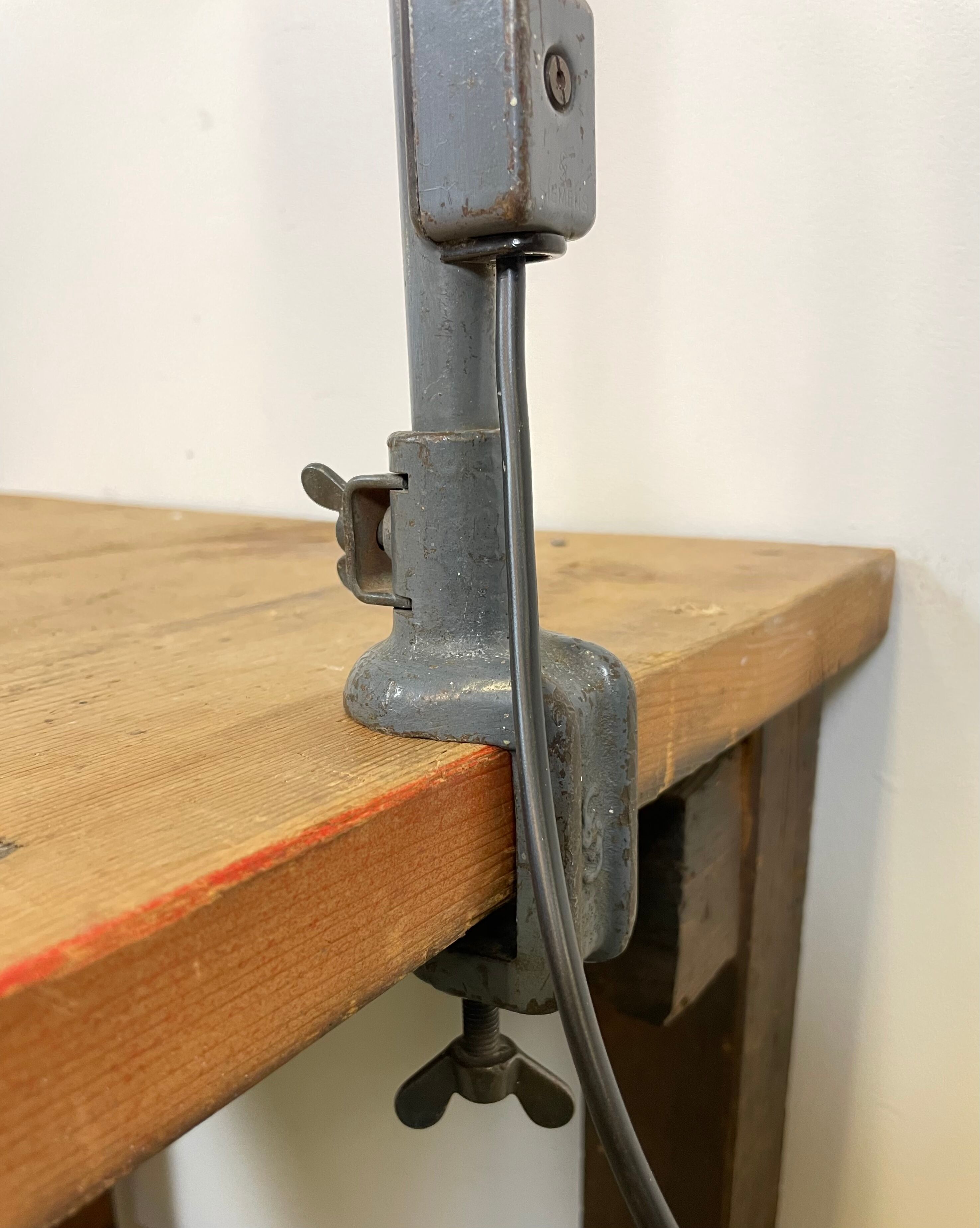 Industrial Grey Enamel Gooseneck Desk Lamp from Siemens, 1950s